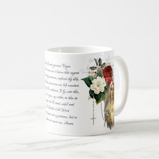 ヴィンテージロザリオヴァージンマザーメアリーメモリアル祈りの言葉 コーヒーマグカップ (正面右)