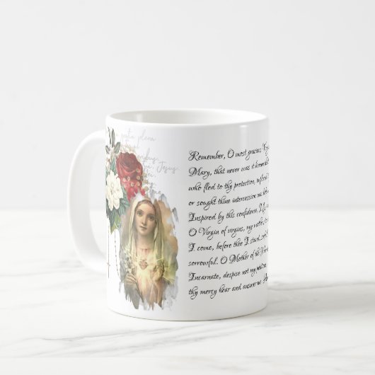 ヴィンテージロザリオヴァージンマザーメアリーメモリアル祈りの言葉 コーヒーマグカップ (正面左)
