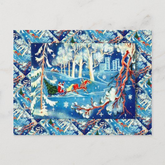 ヴィンテージロシアののクリスマス、サンタの旅 シーズンポストカード (正面)