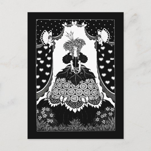 ヴィンテージロシアのアールヌーボー女王とキューピッド ポストカード (正面)