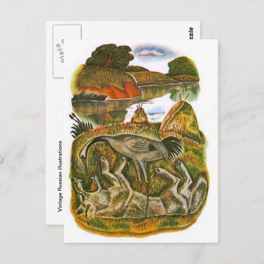 ヴィンテージロシアのイラスト、アソープの寓話6 ポストカード (正面/裏面)