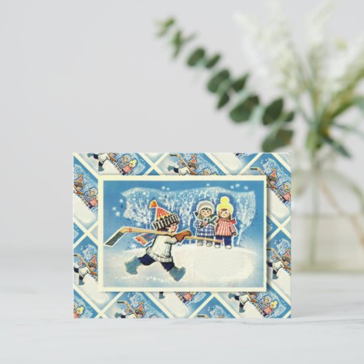 ヴィンテージロシアのクリスマスアイスホッケー選手 シーズンポストカード (スタンド正面)