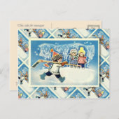 ヴィンテージロシアのクリスマスアイスホッケー選手 シーズンポストカード (正面/裏面)