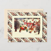 ヴィンテージロシアのクリスマス、サンタと子供 シーズンポストカード (正面/裏面)