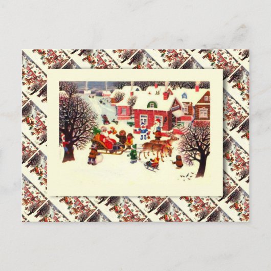 ヴィンテージロシアのクリスマス、サンタと子供 シーズンポストカード (正面)