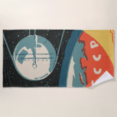 ヴィンテージロシアのマッチボックス広告（CCCPロケット打ち上げ） ビーチタオル (正面)