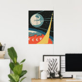 ヴィンテージロシアのマッチボックス広告(CCCPロケット打ち上げ) ポスター (ホームオフィス)