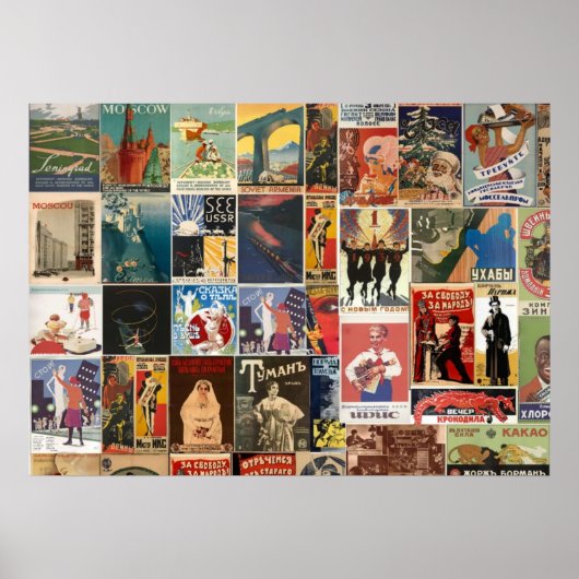 ヴィンテージロシアのレトロ映画コラージュ ポスター (正面)