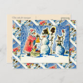 ヴィンテージロシアの、雪だるま、サンタ シーズンポストカード (正面/裏面)