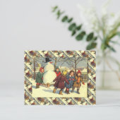 ヴィンテージロシアの、雪だるま、子供 シーズンポストカード (スタンド正面)