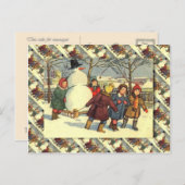 ヴィンテージロシアの、雪だるま、子供 シーズンポストカード (正面/裏面)