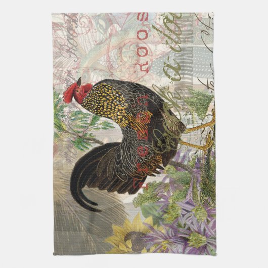 ヴィンテージロスタフランスのーコラージファームペット キッチンタオル (縦)