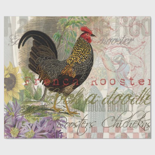 ヴィンテージロスタフランスのーコラージファームペット ラッピングペーパー (フラット)