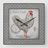 ヴィンテージロスターの壁掛け時計グレー&クリーム スクエア壁時計 (正面)