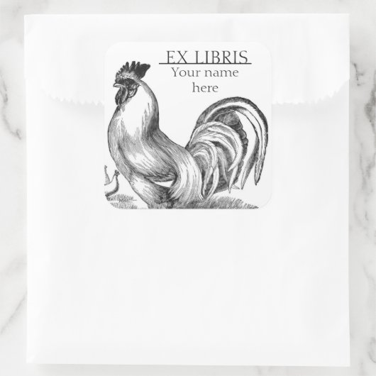 ヴィンテージロスターイラストレーション蔵書票 スクエアシール (バッグ)