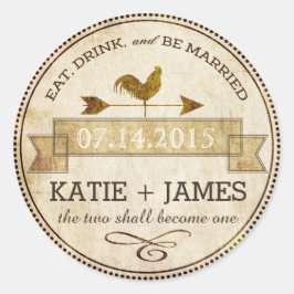 ヴィンテージロスター気象素朴ベ結婚ーンのラベル ラウンドシール