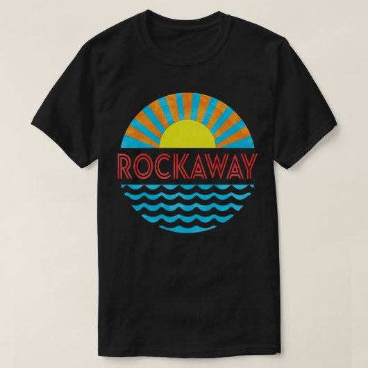 ヴィンテージロッカウェイビーチ太陽と波 Tシャツ (デザイン正面)