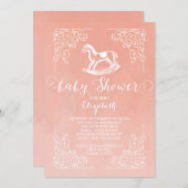 ヴィンテージロッキングウマ女子ベビーシャワー招待状 招待状 (正面/裏面)