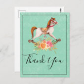 ヴィンテージロッキングホースとフローラブーケありがとう ポストカード (正面/裏面)