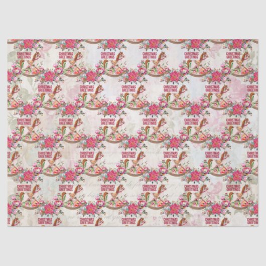 ヴィンテージロッキングホースのクリスマス挨拶パターン 薄葉紙 (正面)