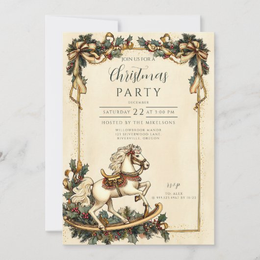 ヴィンテージロッキングホースクリスマス 招待状 (正面)