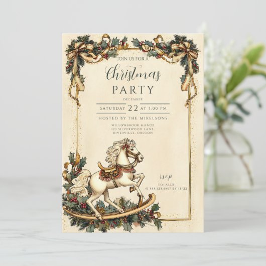 ヴィンテージロッキングホースクリスマス 招待状 (スタンド正面)