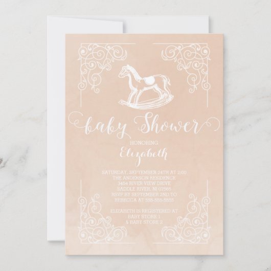 ヴィンテージロッキングホース赤ちゃんシャワー招待状 招待状 (正面)