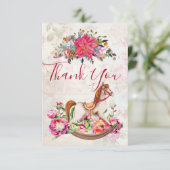 ヴィンテージロッキングホース&ポインセチアクリスマスありがとう サンキューカード (スタンド正面)