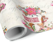 ヴィンテージロッキングホース&ポインセチア模様 ラッピングペーパー (ロールコーナー)