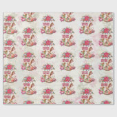 ヴィンテージロッキングホース&ポインセチア模様 ラッピングペーパー (フラット)