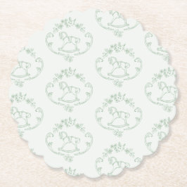 ヴィンテージロッキングホースToileセージ緑の赤ちゃんシャワー ペーパーコースター