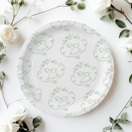 ヴィンテージロッキングホースToileセージ緑の赤ちゃんシャワー ペーパープレート