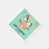 ヴィンテージロッキング馬とフローラブーケ誕生日 スタンダードカクテルナプキン (角)