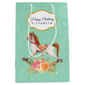 ヴィンテージロッキング馬とフローラブーケ誕生日 ミディアムペーパーバッグ (正面)