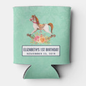 ヴィンテージロッキング馬とフローラブーケ誕生日 缶クーラー (正面)