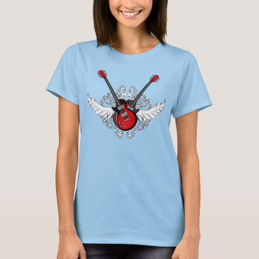 ヴィンテージロックアンドロールのギターシャツ Tシャツ (正面)