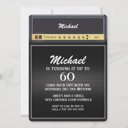 ヴィンテージロックギターアンプ60thバースデーパーティー音楽 招待状 (正面)
