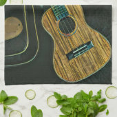 ヴィンテージロックギタープレイヤーアートワーク キッチンタオル (折り畳み)