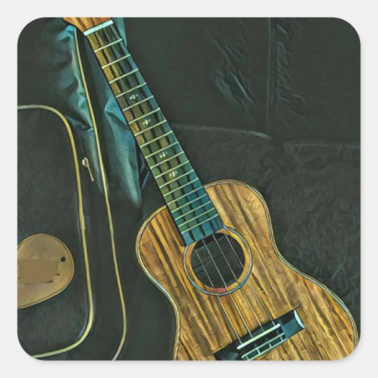 ヴィンテージロックギタープレイヤーアートワーク スクエアシール (正面)