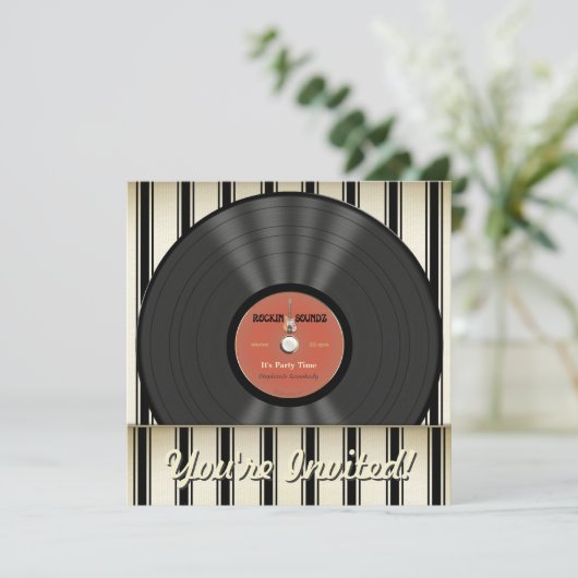 ヴィンテージロックビニール記録パーティの招待状 招待状 (スタンド正面)