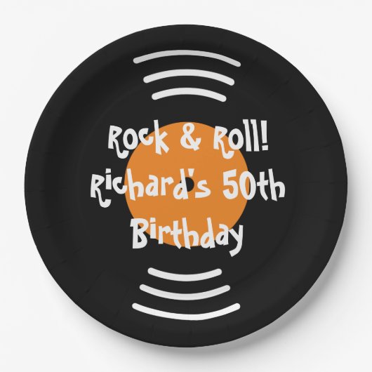 ヴィンテージロック転がテーマ誕生日会カスタム ペーパープレート (正面)