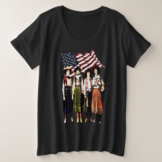 ヴィンテージロデオアメリカン女性のカーボーイ プラスサイズTシャツ (デザイン正面)