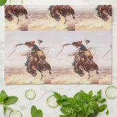 ヴィンテージロデオカウボーイブロンクライダー キッチンタオル (折り畳み)