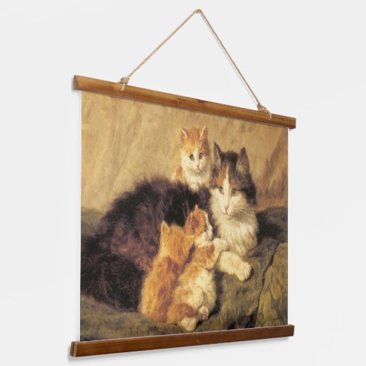 ヴィンテージロナーナイフの猫油絵 吊り下げ型タペストリー (傾斜あり)