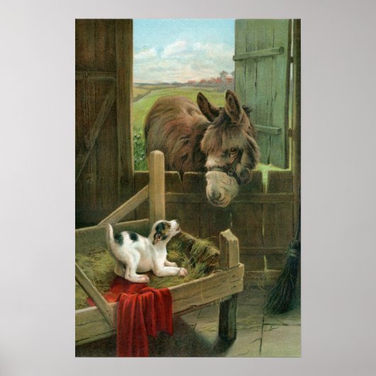 ヴィンテージロバ&パピードインマンガーオールド納屋周囲の庭 ポスター (正面)