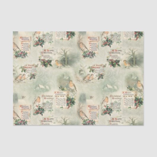 ヴィンテージロビンスとクリスマスの挨拶 薄葉紙 (正面)