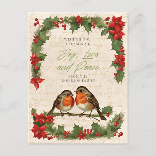 ヴィンテージロビンバーズクリスマスリース シーズンポストカード (正面)