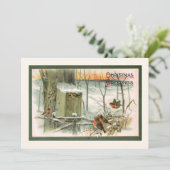 ヴィンテージロビン雪の中でクリスマスの挨拶 シーズンカード (スタンド正面)