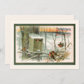 ヴィンテージロビン雪の中でクリスマスの挨拶 シーズンカード (正面/裏面)