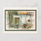 ヴィンテージロビン雪の中でクリスマスの挨拶 ポストカード (正面)